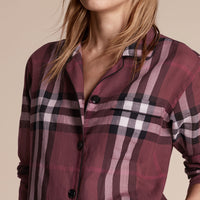 Chemise de style pyjama en coton à motif Check - Magenta Pink