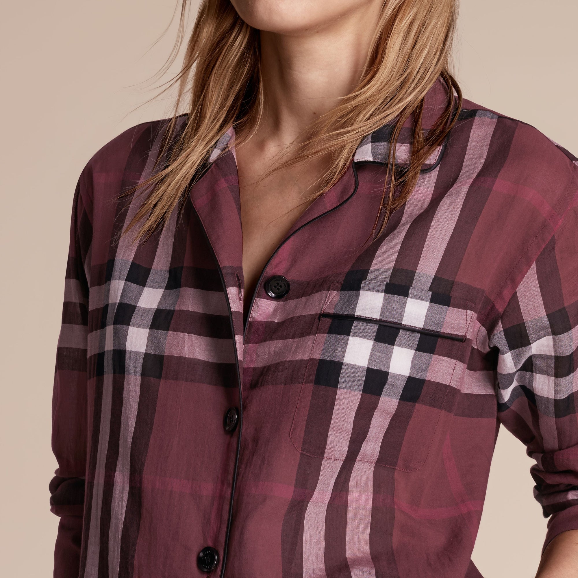 Chemise de style pyjama en coton à motif Check - Magenta Pink