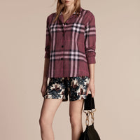 Chemise de style pyjama en coton à motif Check - Magenta Pink