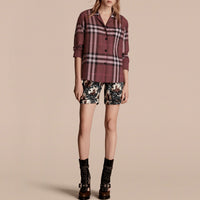 Chemise de style pyjama en coton à motif Check - Magenta Pink