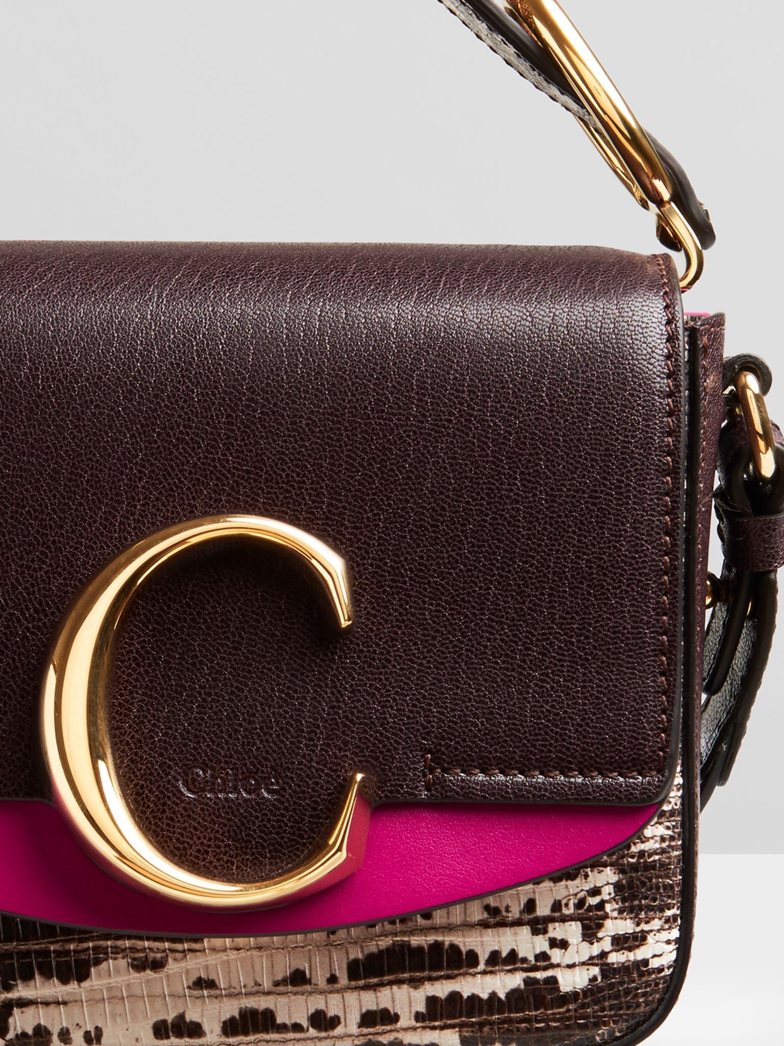 Mini sac Chloé C en cuir - Black Raisin