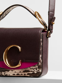 Mini sac Chloé C en cuir - Black Raisin