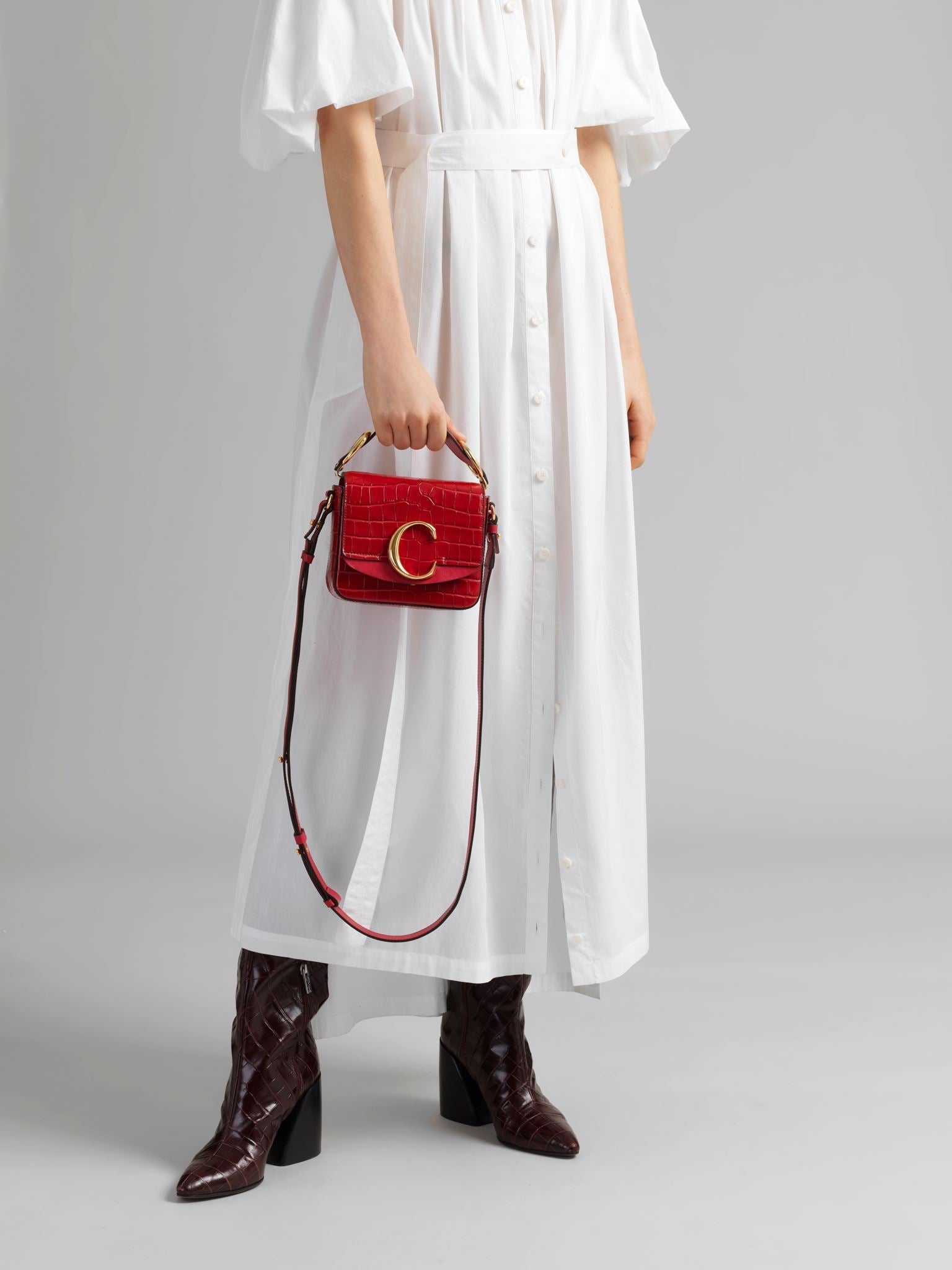Mini sac Chloé «C» en cuir - Dusky Red