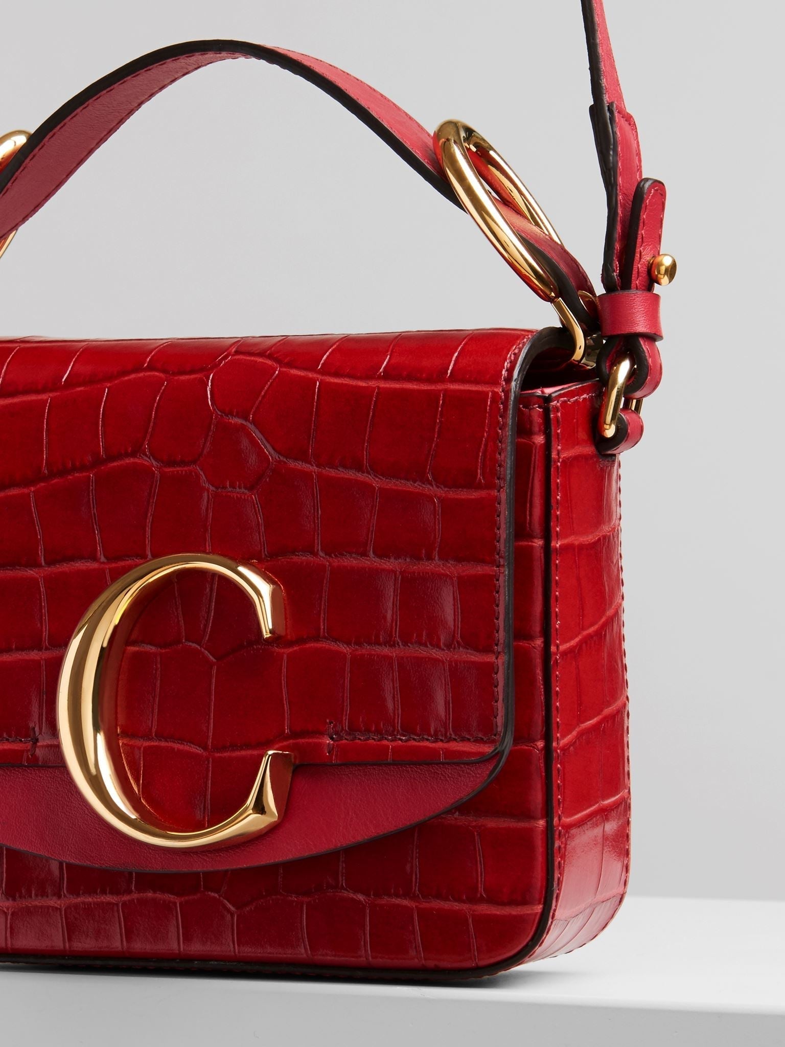 Mini sac Chloé «C» en cuir - Dusky Red