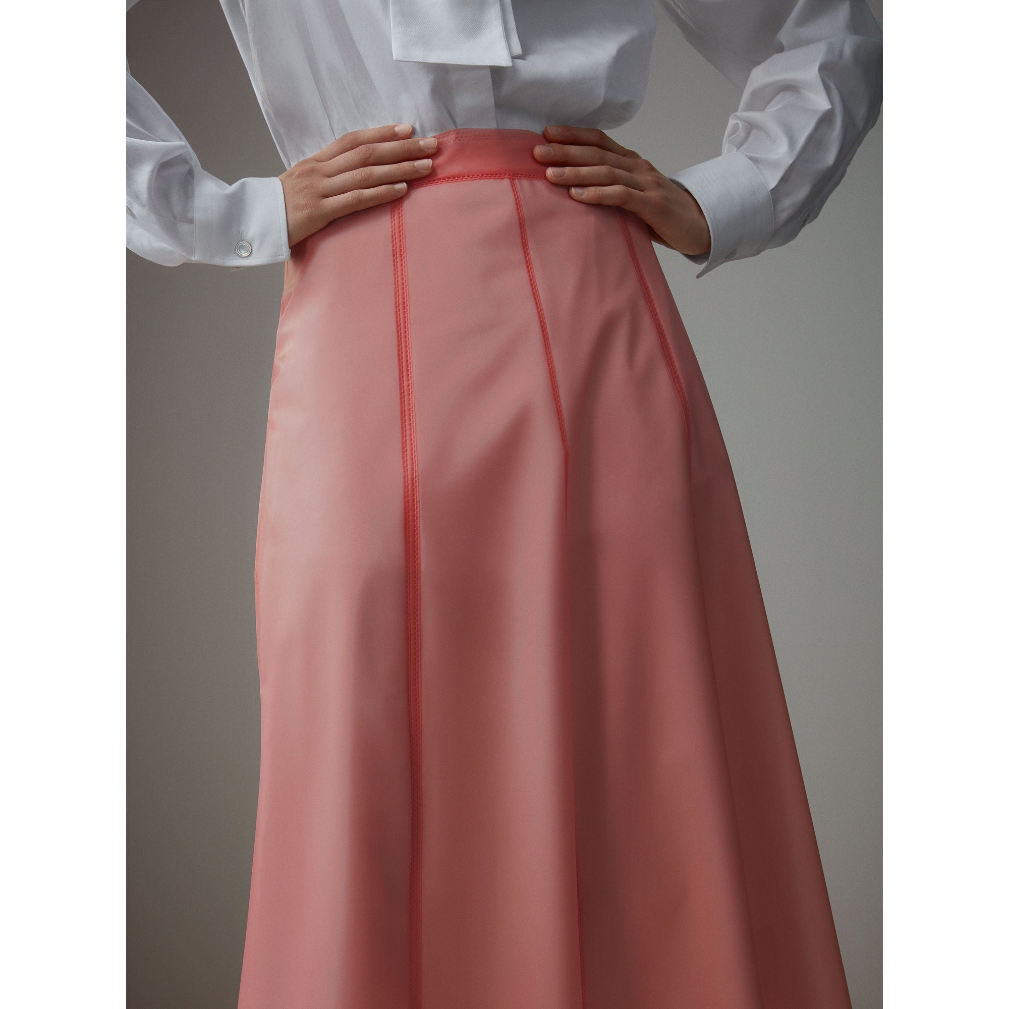 Jupe trapèze en plastique doublée de soie - Rose Pink