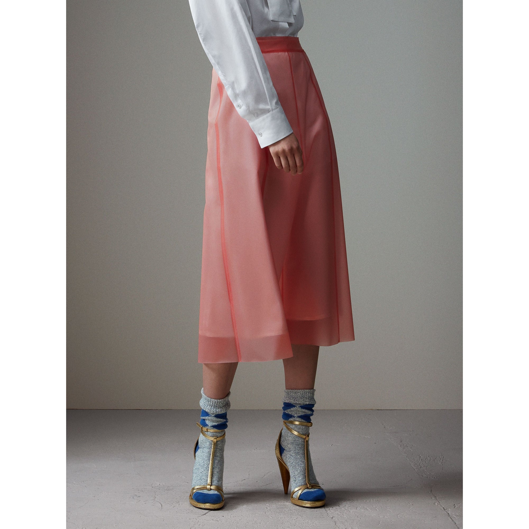 Jupe trapèze en plastique doublée de soie - Rose Pink