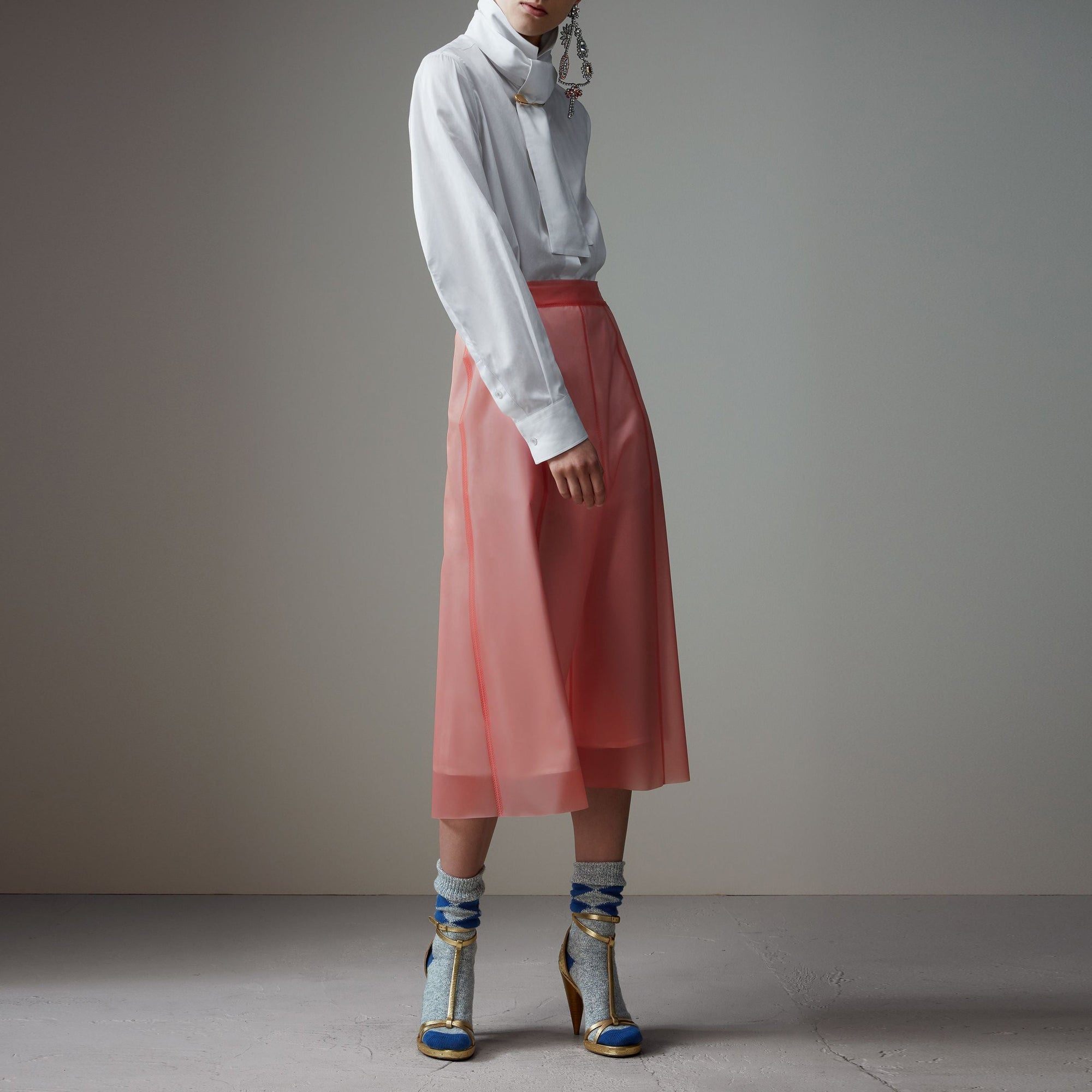 Jupe trapèze en plastique doublée de soie - Rose Pink