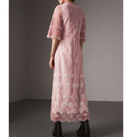 Robe à manches évasées en tulle brodée - Rose Pink & White