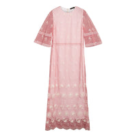 Robe à manches évasées en tulle brodée - Rose Pink & White