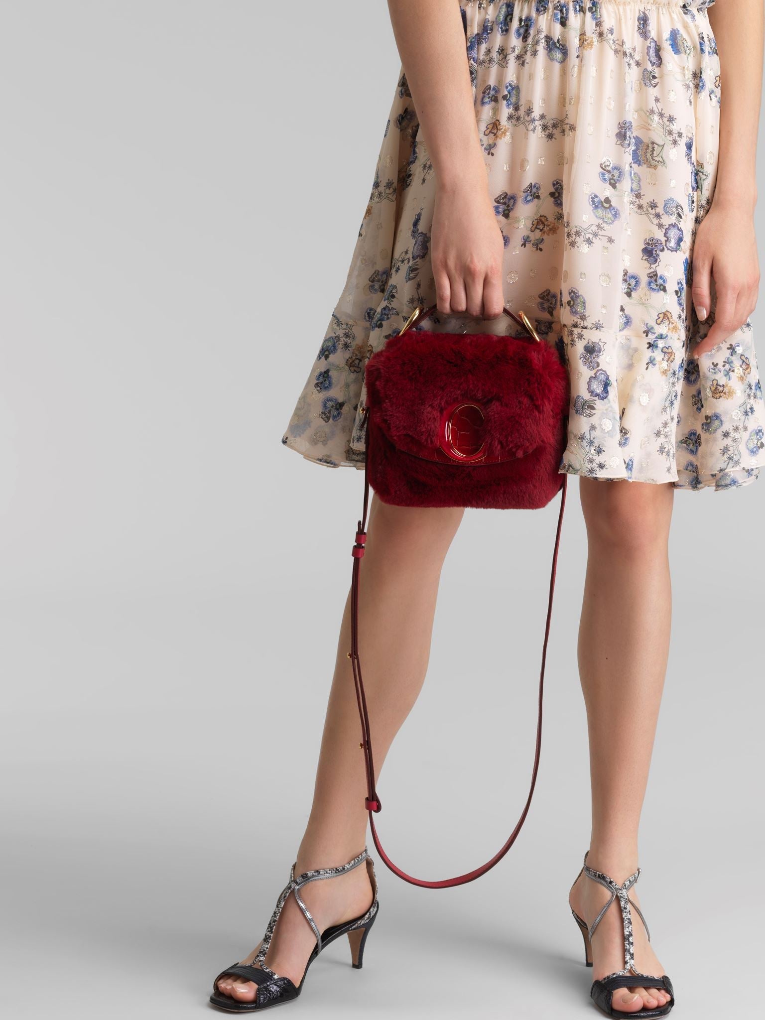 Mini sac Chloé C en cuir - Smoked Red