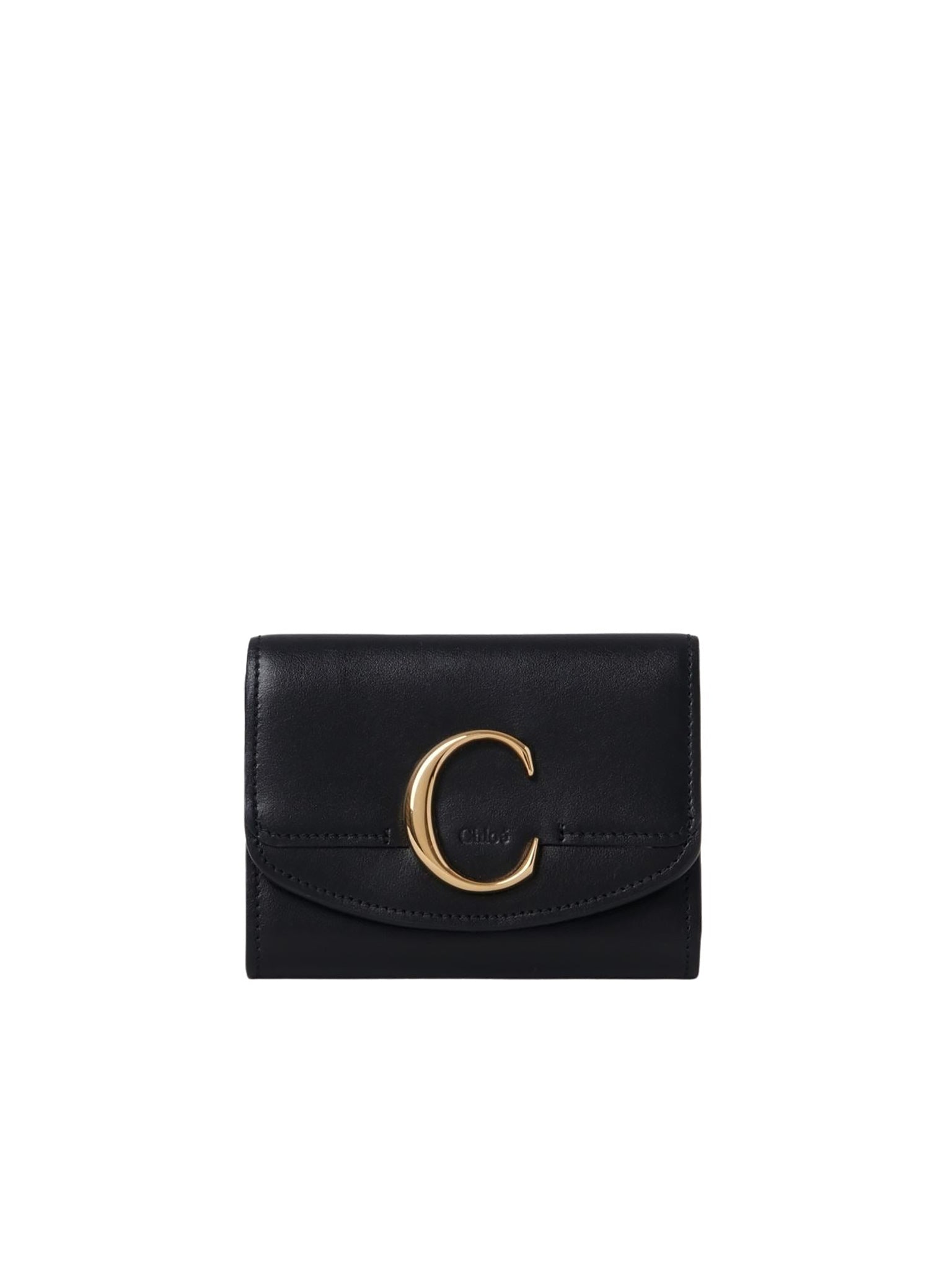Petit portefeuille trois volets Chloé C en cuir - Black