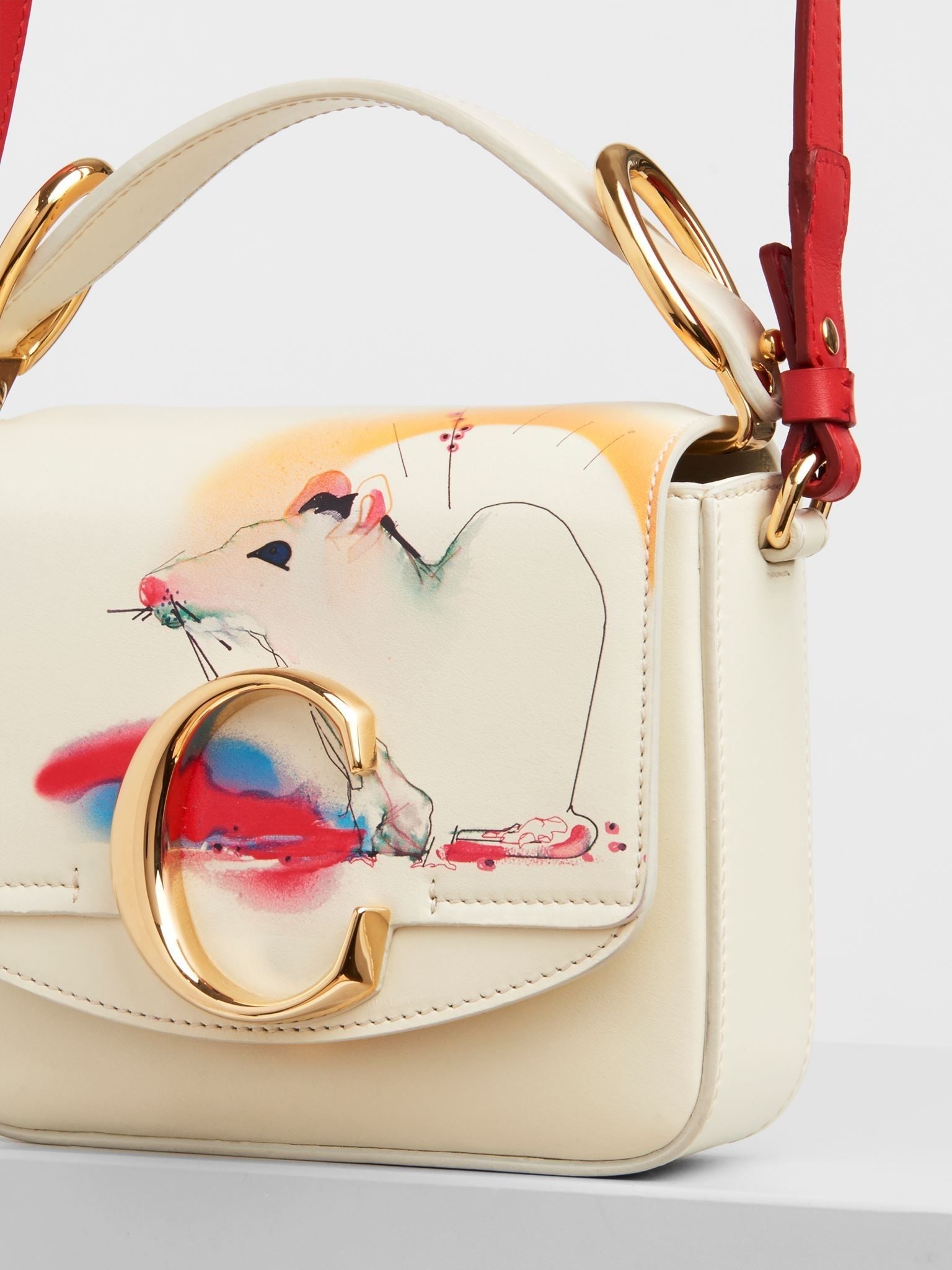 Mini sac Chloé C en cuir - Natural White