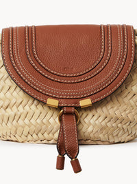Petit panier porté épaule Marcie en feuille de palmier - Tan