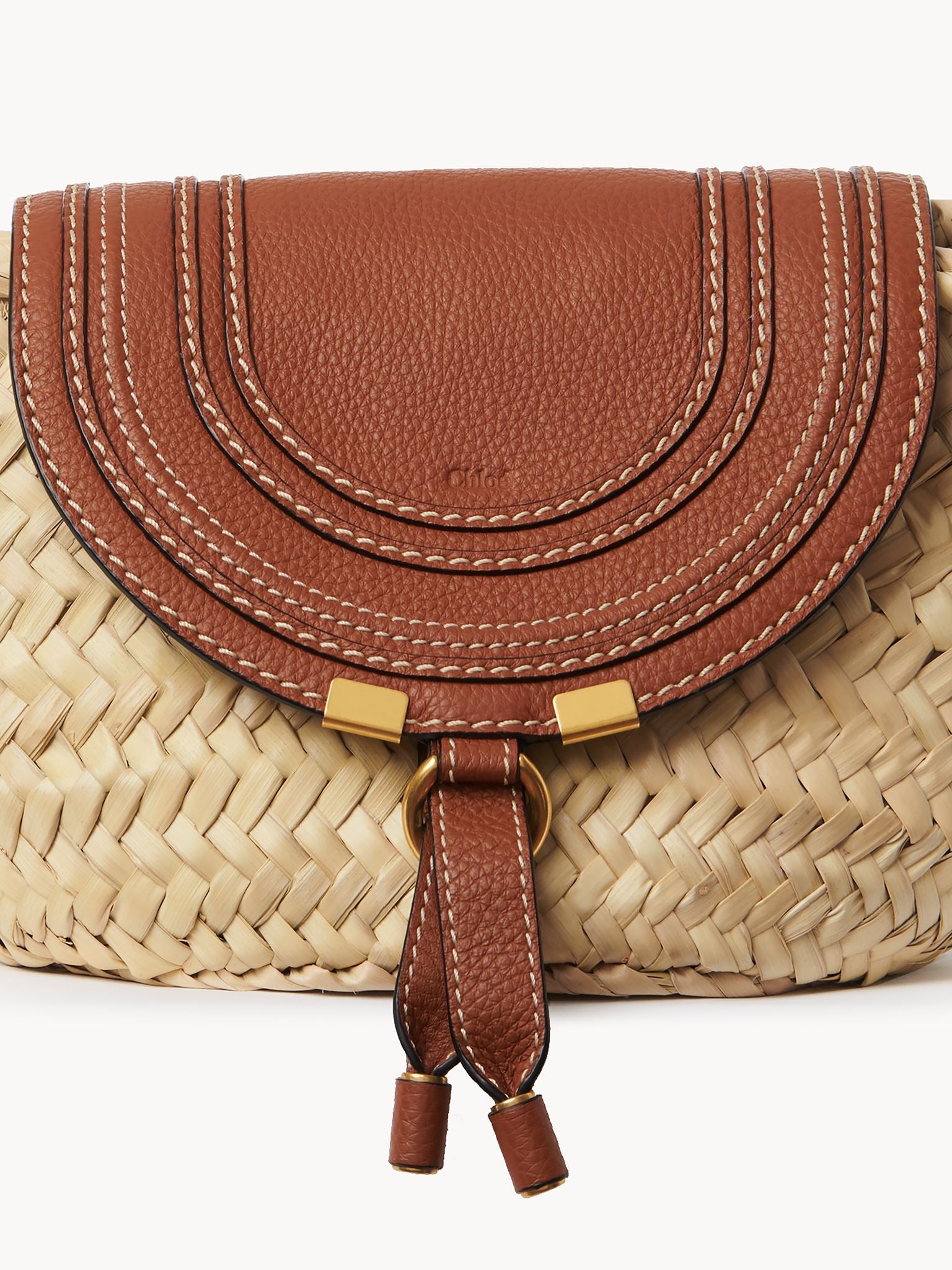 Petit panier porté épaule Marcie en feuille de palmier - Tan