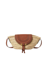 Petit panier porté épaule Marcie en feuille de palmier - Tan