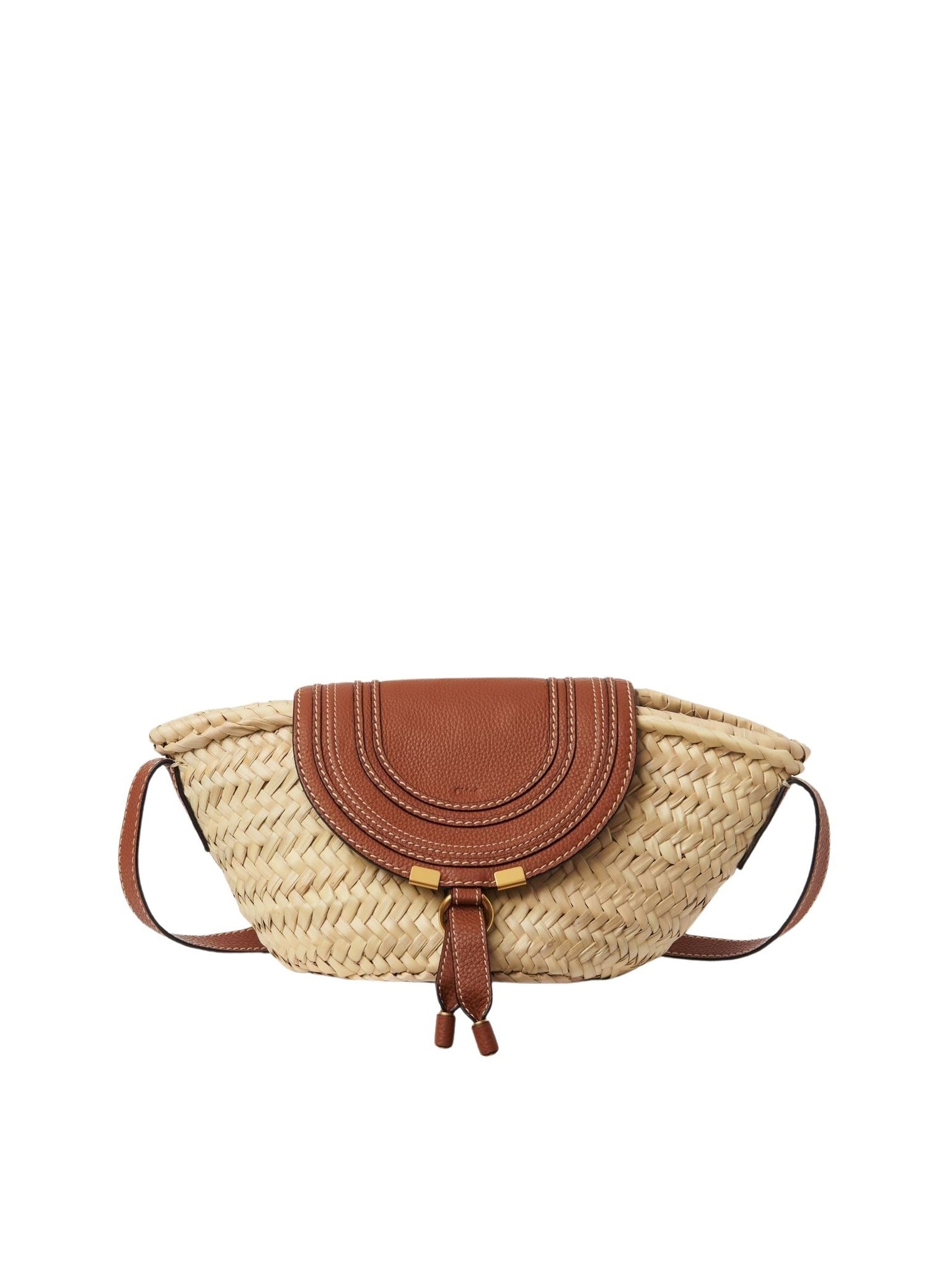 Petit panier porté épaule Marcie en feuille de palmier - Tan