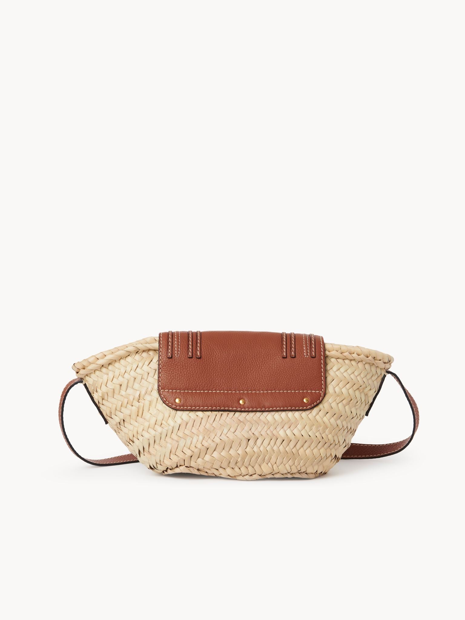 Petit panier porté épaule Marcie en feuille de palmier - Tan