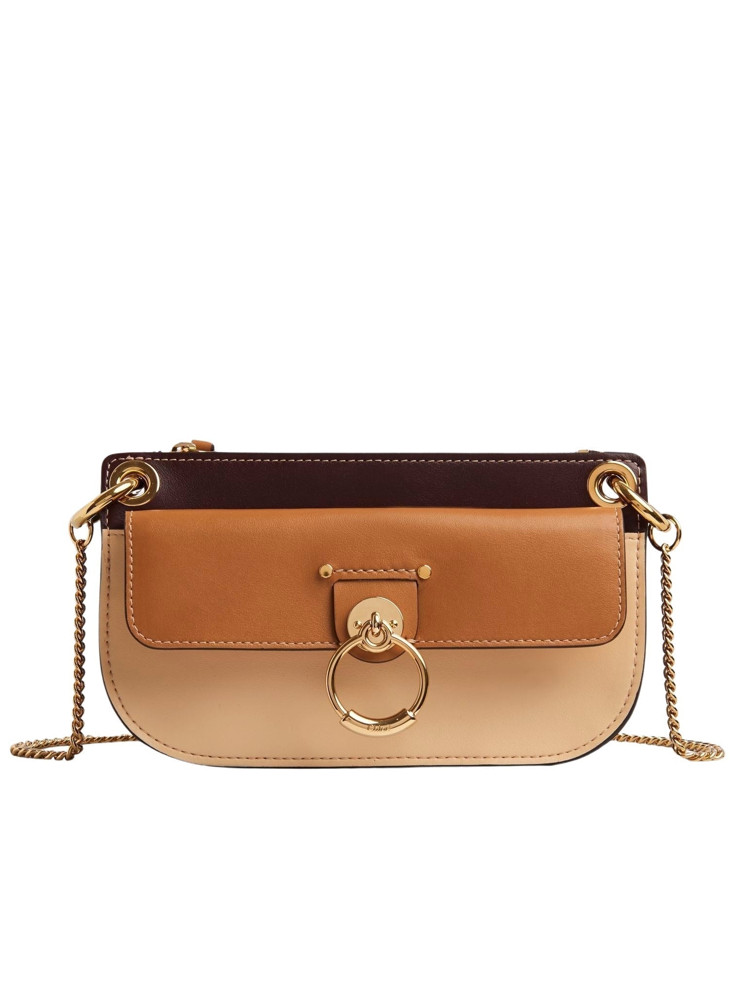 Pochette Tess à bandoulière chaîne en cuir - Brown & Beige