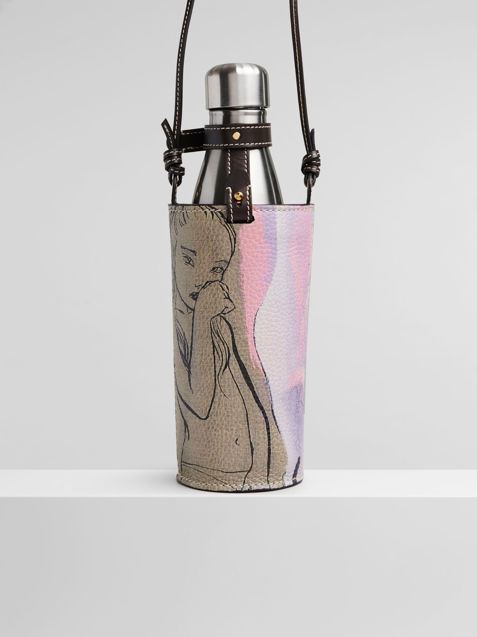 Sac porte-bouteille Fredy en cuir - Multicolor Orange