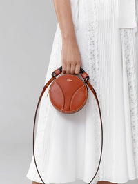Mini sac rond Daria en cuir - Auburn Orange