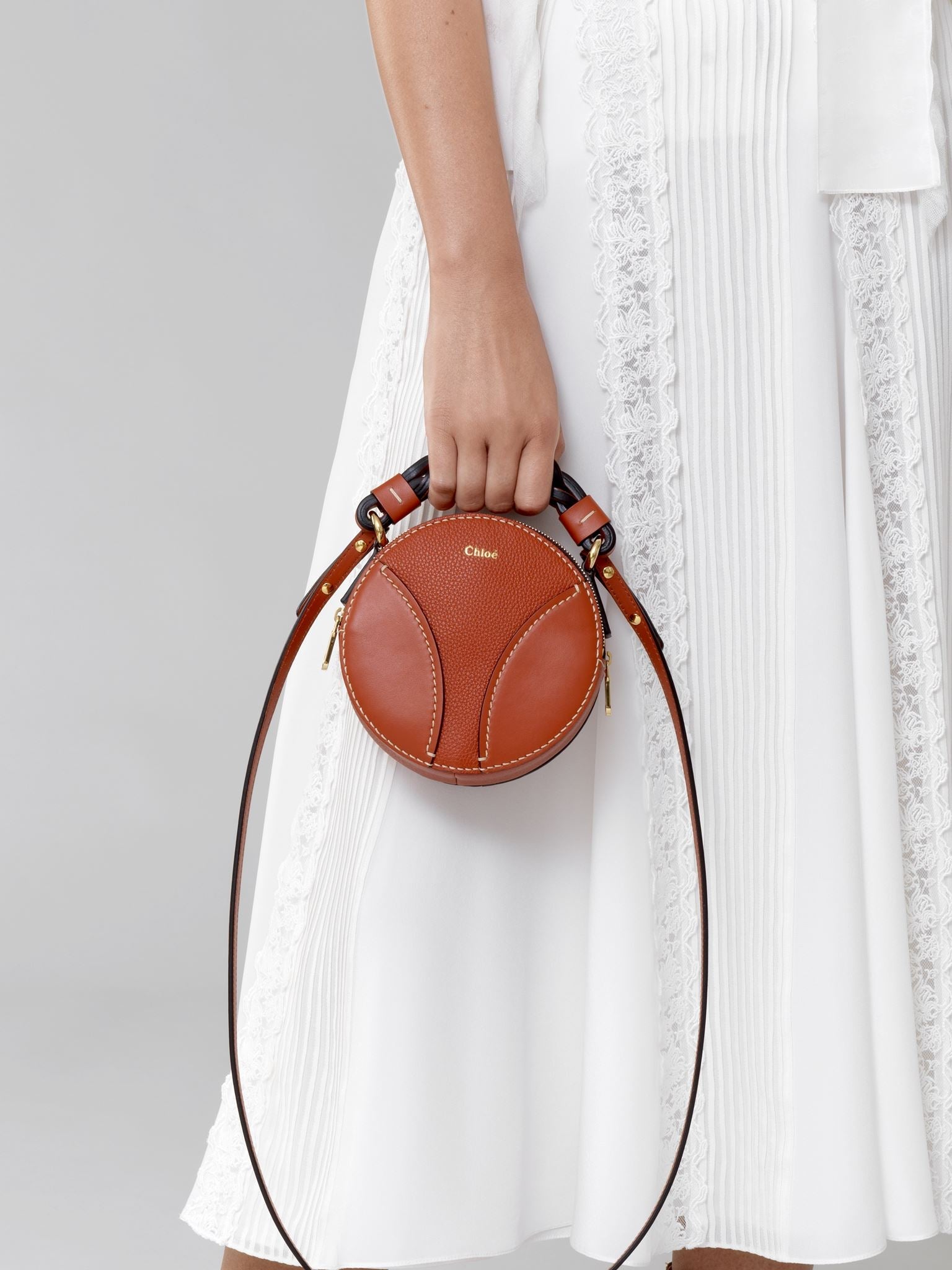 Mini sac rond Daria en cuir - Auburn Orange