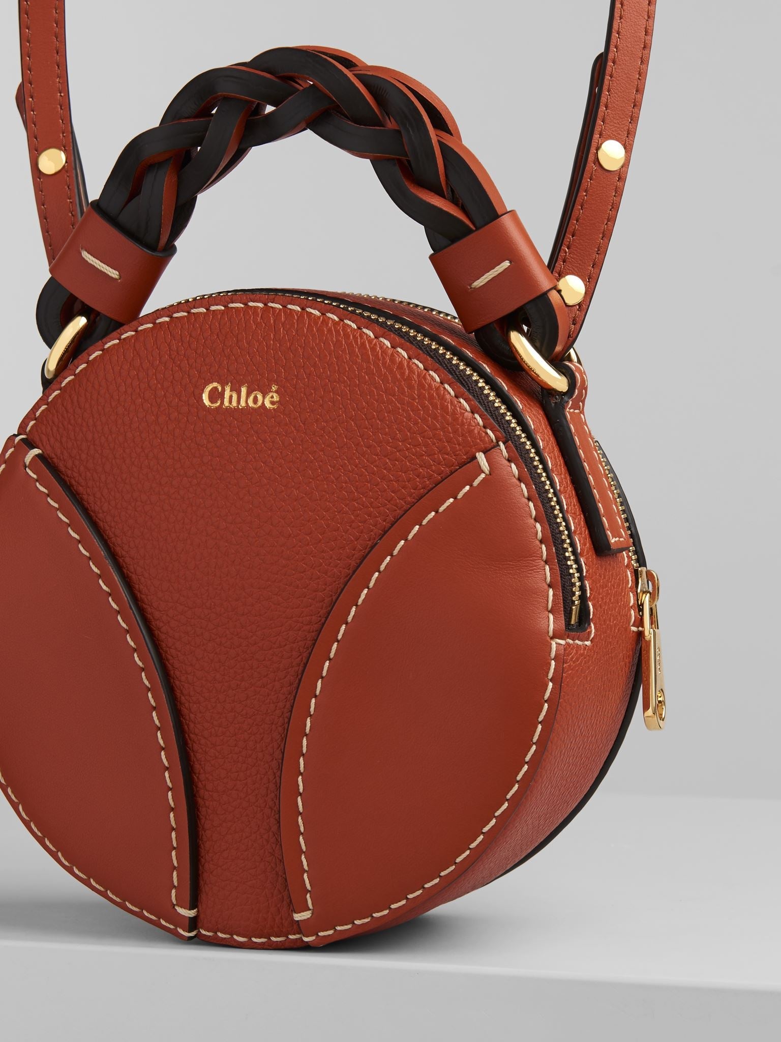 Mini sac rond Daria en cuir - Auburn Orange
