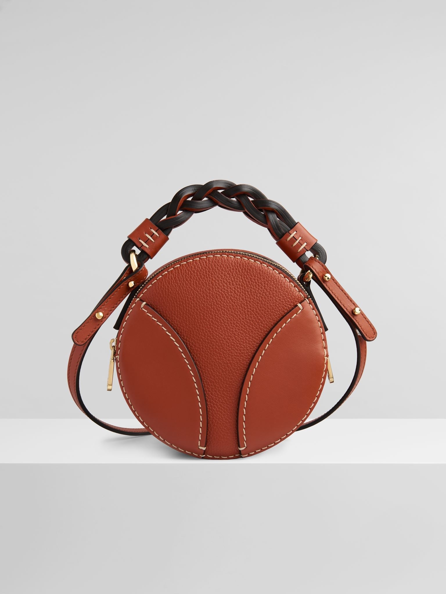 Mini sac rond Daria en cuir - Auburn Orange