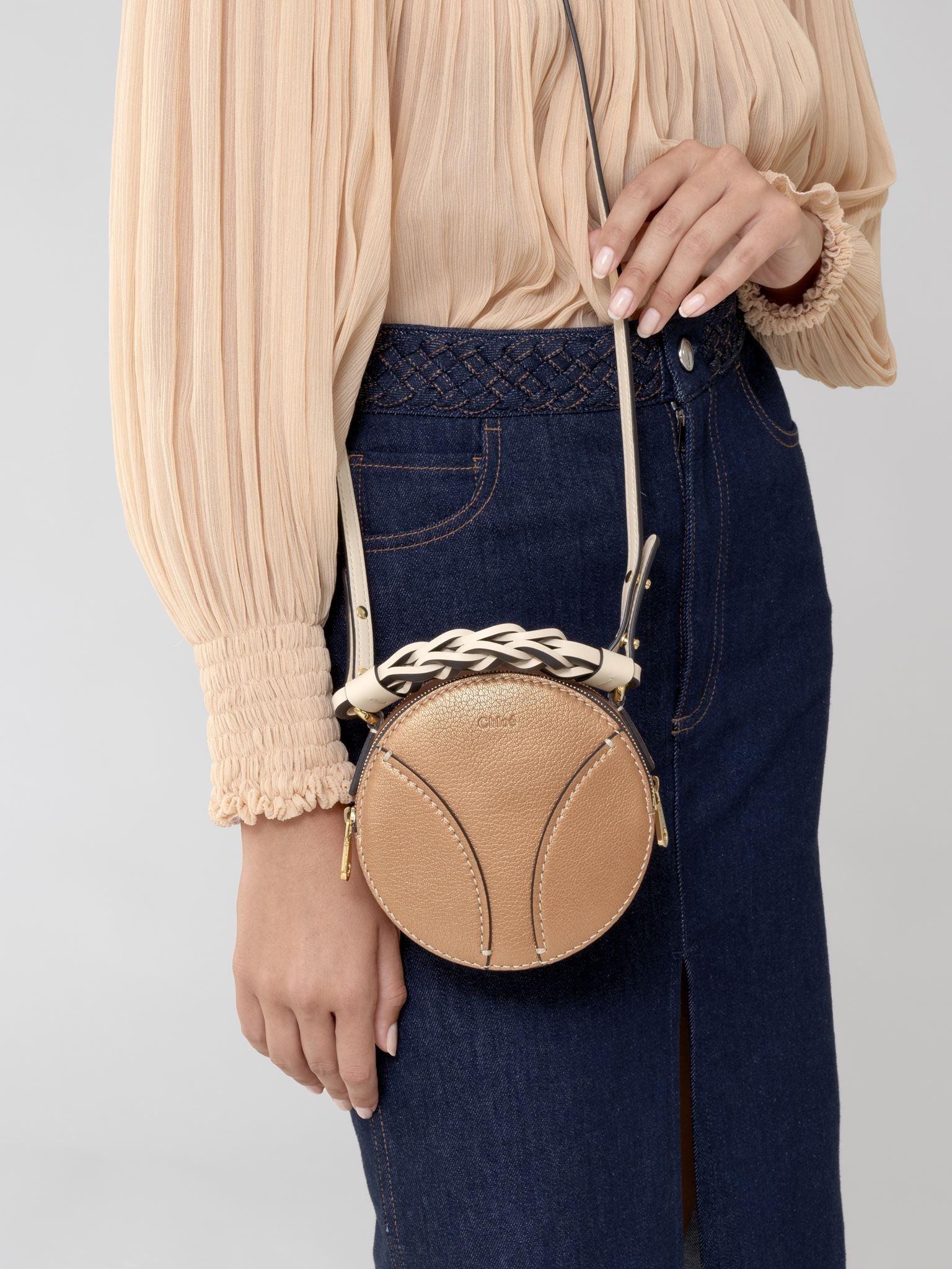 Mini sac rond Daria en cuir - Rose Gold
