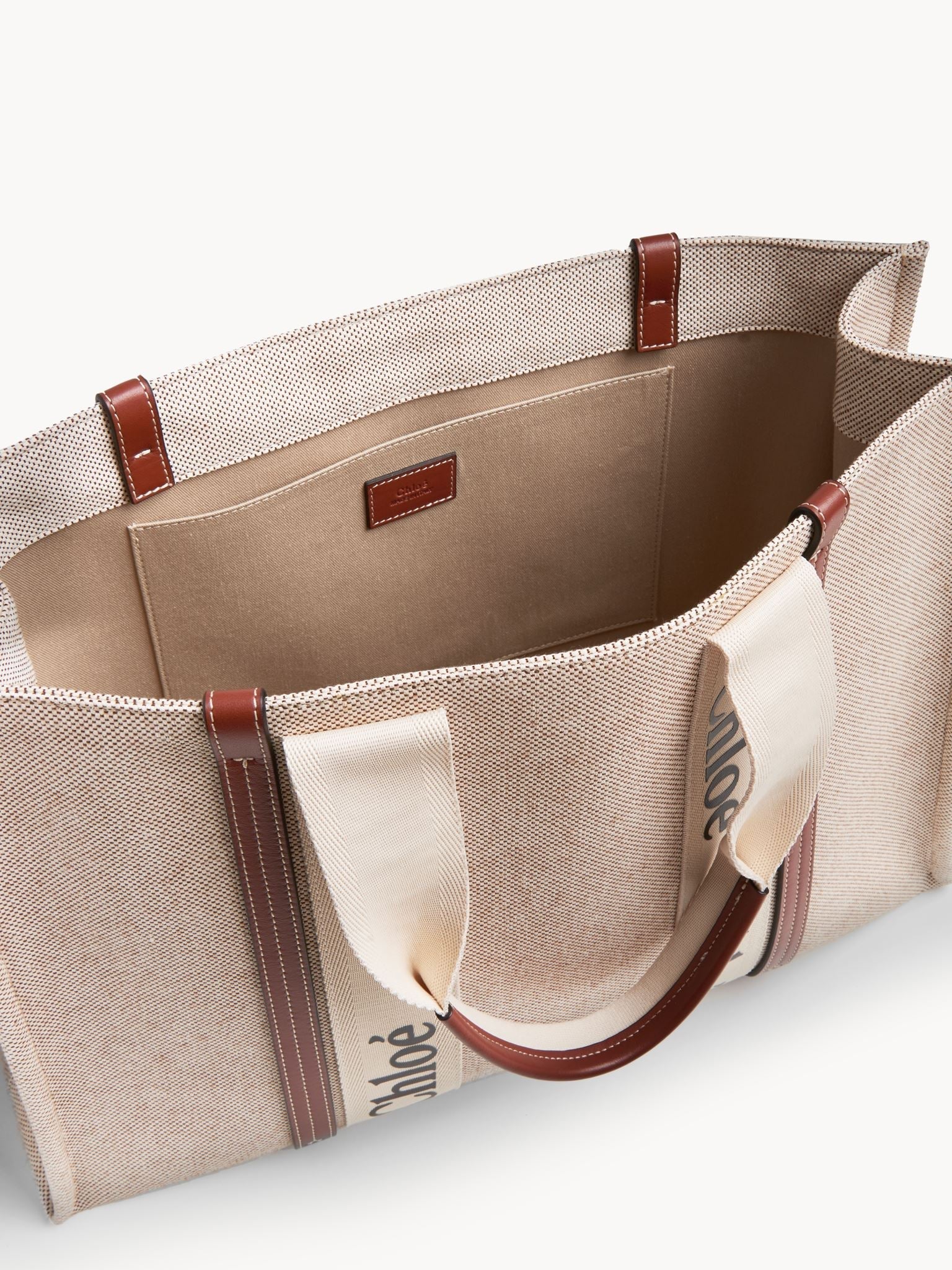 Grand sac cabas Woody - White & Brown