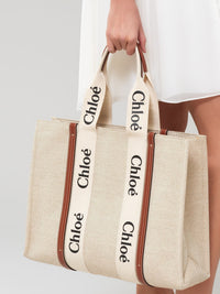 Grand sac cabas Woody - White & Brown