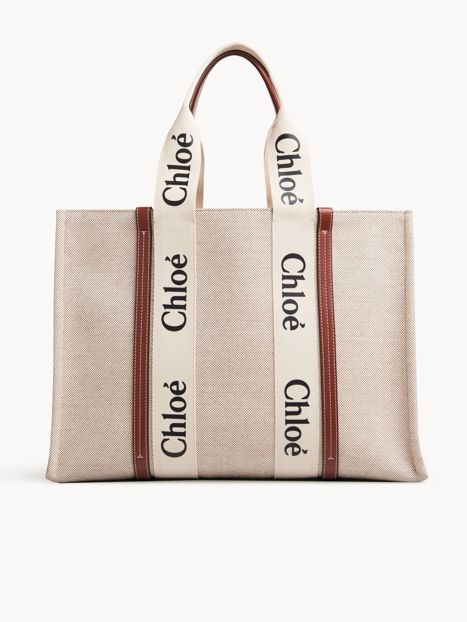 Grand sac cabas Woody - White & Brown
