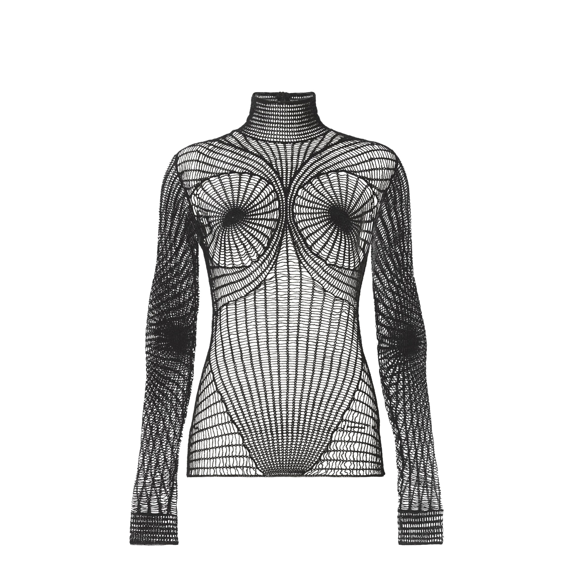 Haut à col montant en résille de coton technique - Black