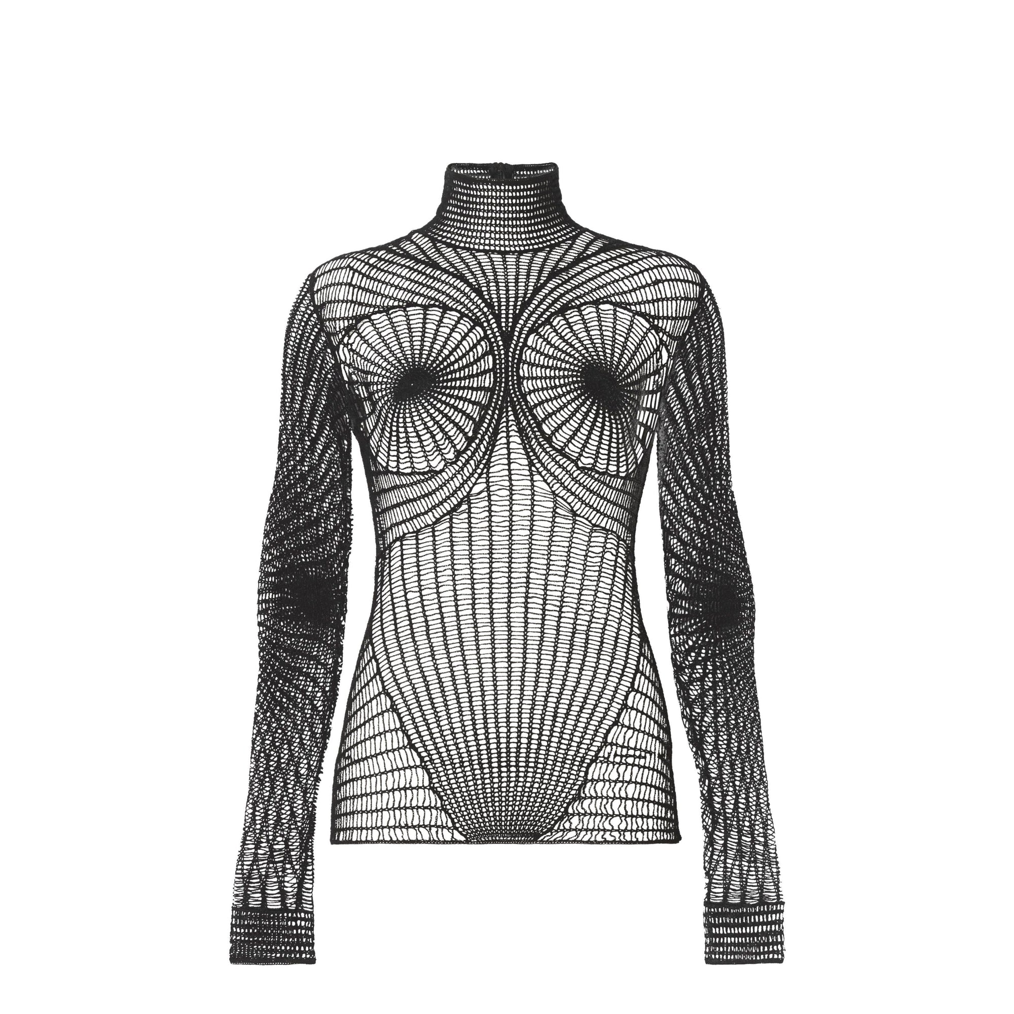 Top à col montant en résille de coton technique - Black