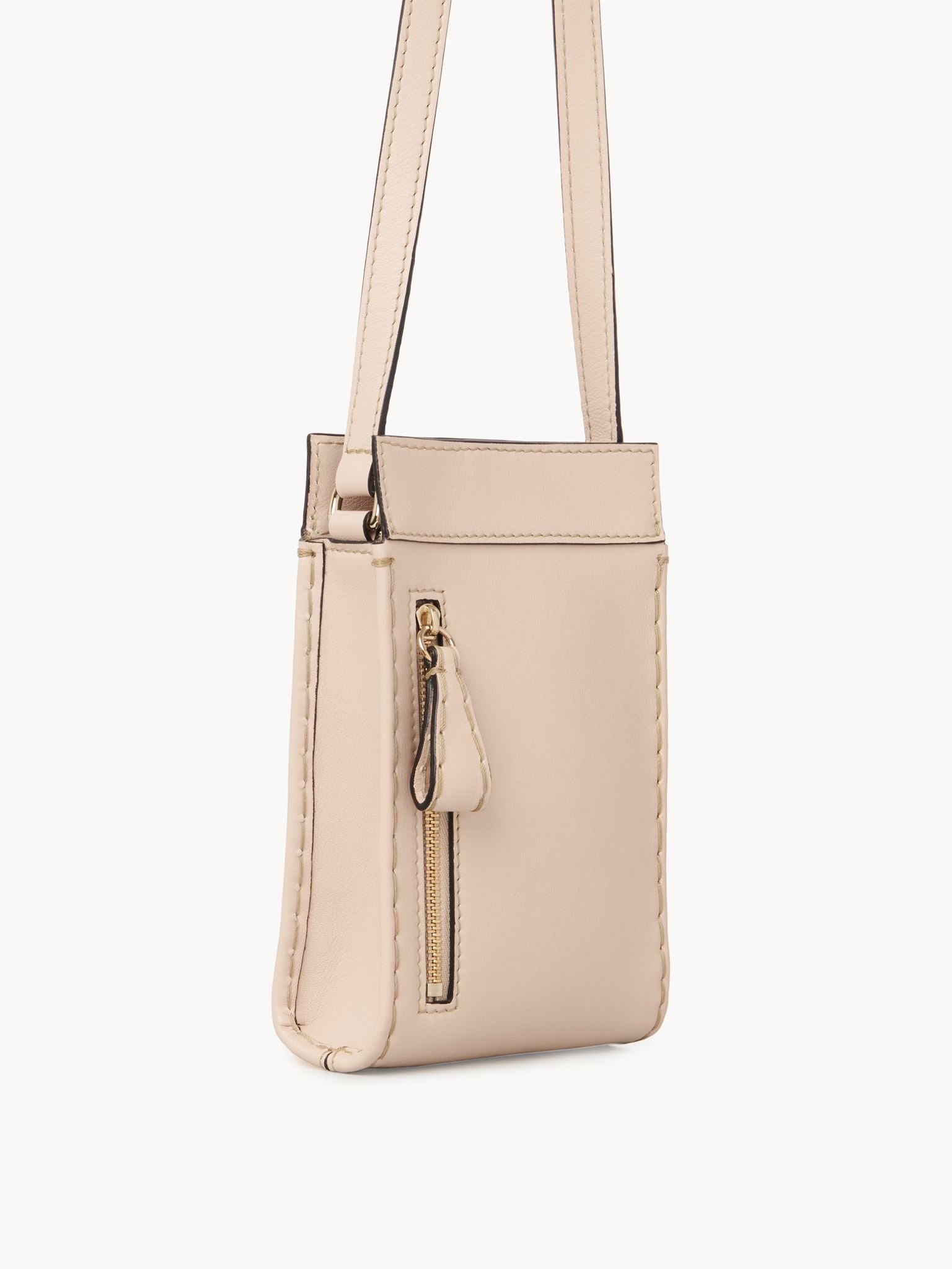 Pochette téléphone Edith en cuir - Ciment Rose