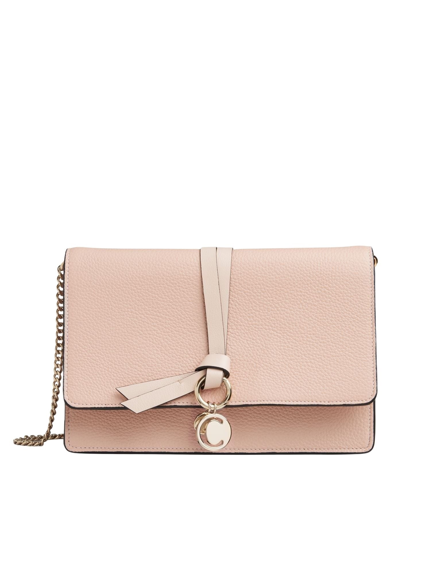 Sac pochette à chaine Alphabet en cuir - Cement Pink