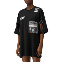 T-shirt oversize en coton à imprimé montage - Black