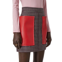 Mini-jupe en laine tartan avec poche - Bordeaux