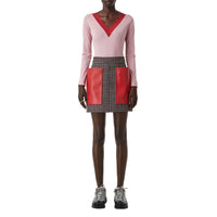 Mini-jupe en laine tartan avec poche - Bordeaux