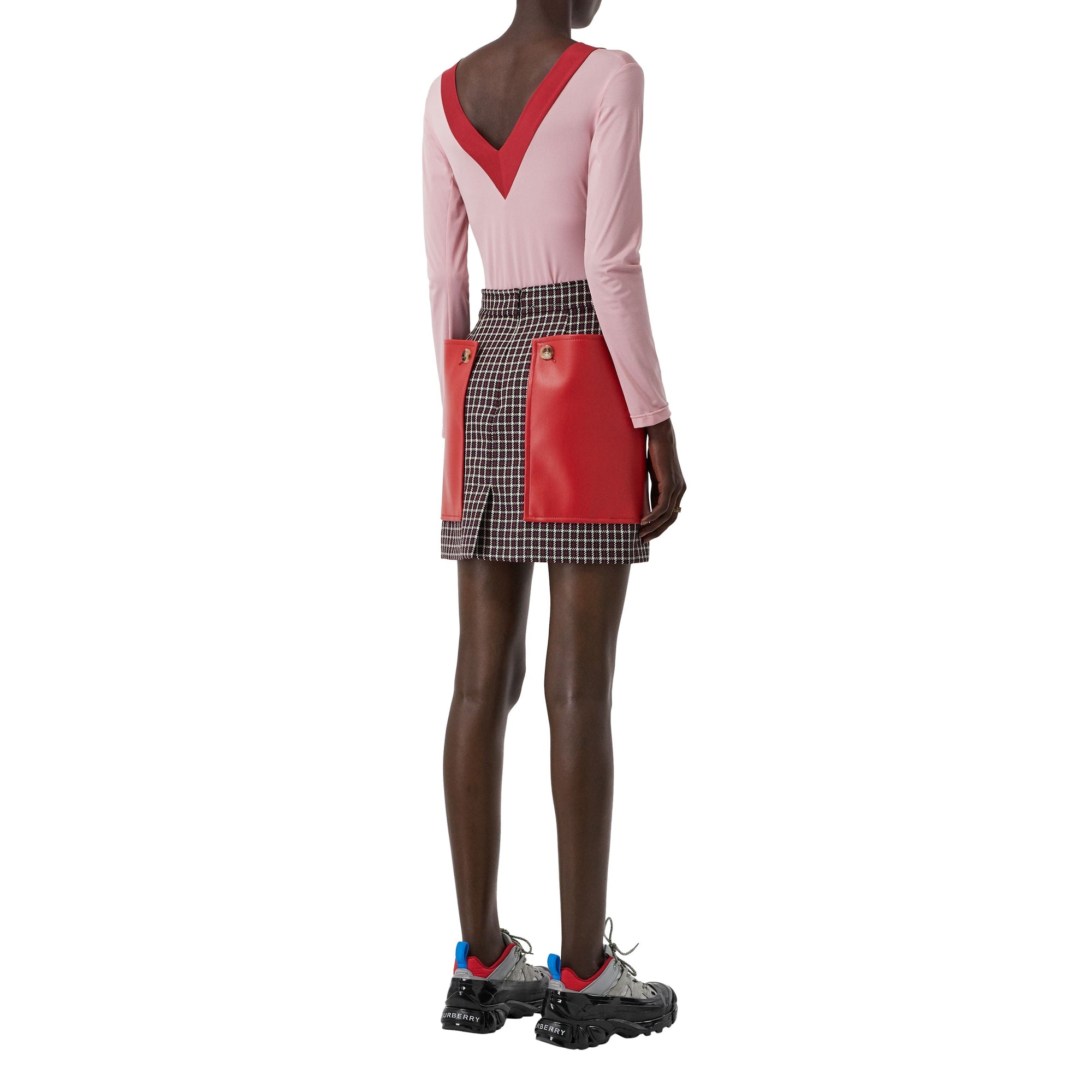 Mini-jupe en laine tartan avec poche - Bordeaux