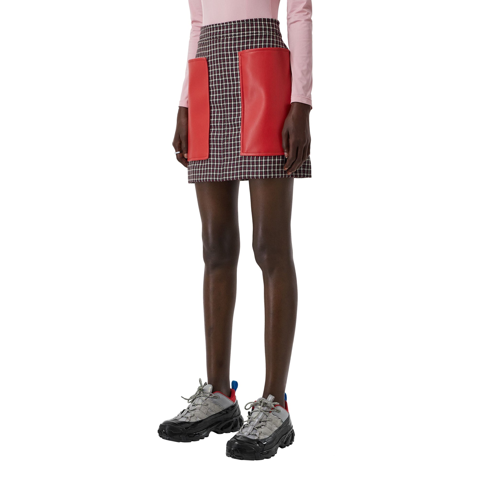 Mini-jupe en laine tartan avec poche - Bordeaux