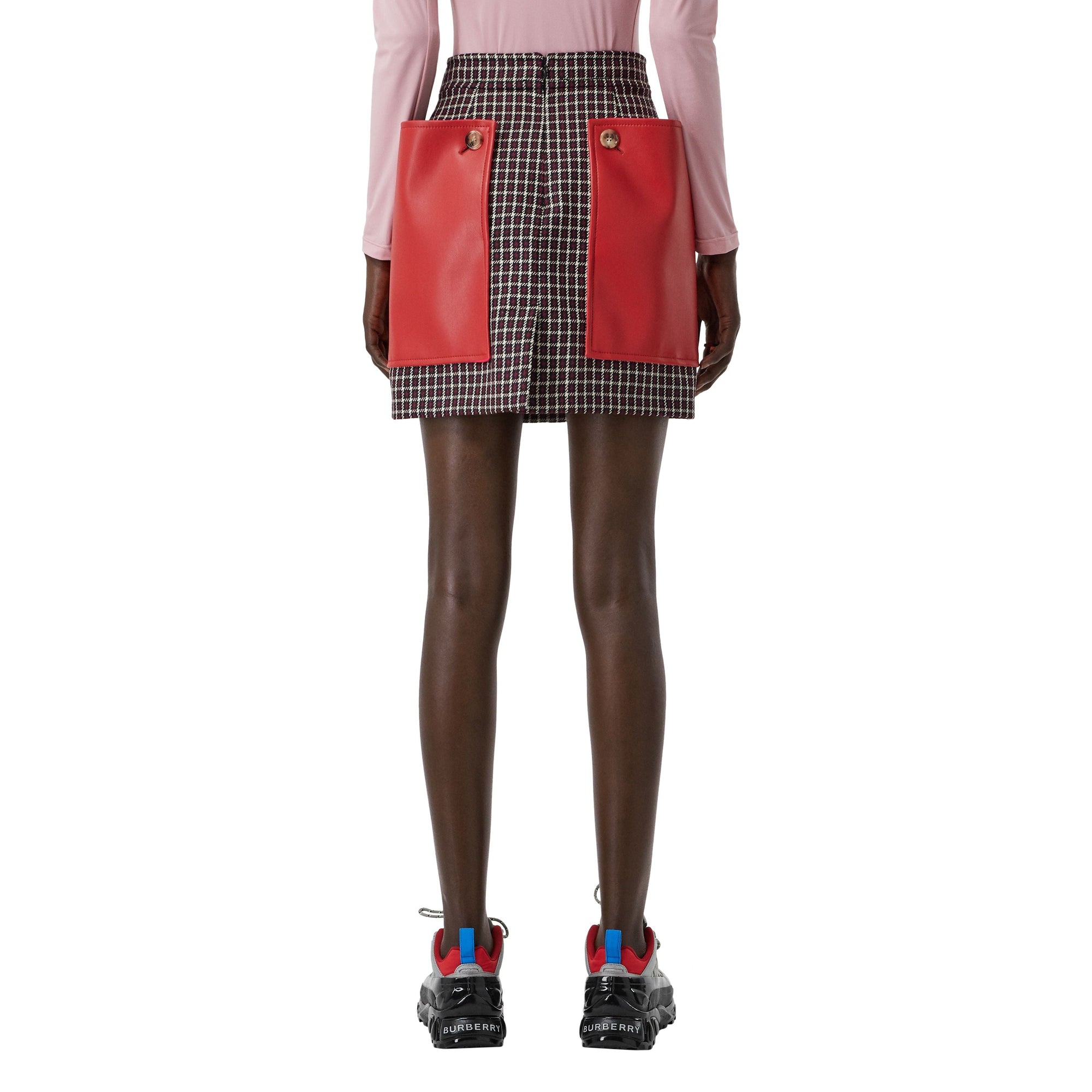 Mini-jupe en laine tartan avec poche - Bordeaux