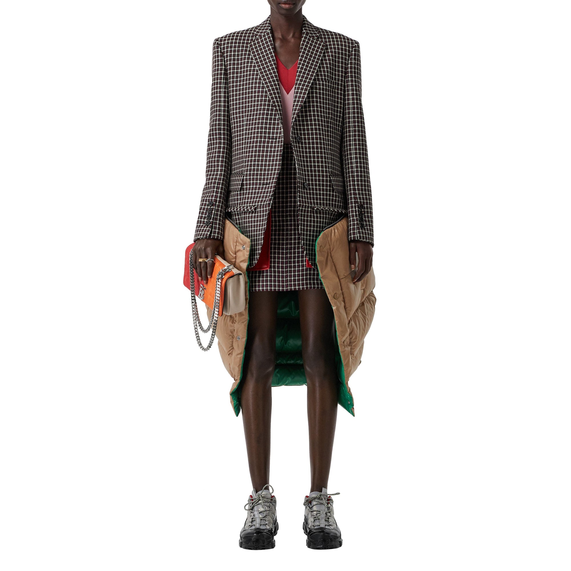 Mini-jupe en laine tartan avec poche - Bordeaux