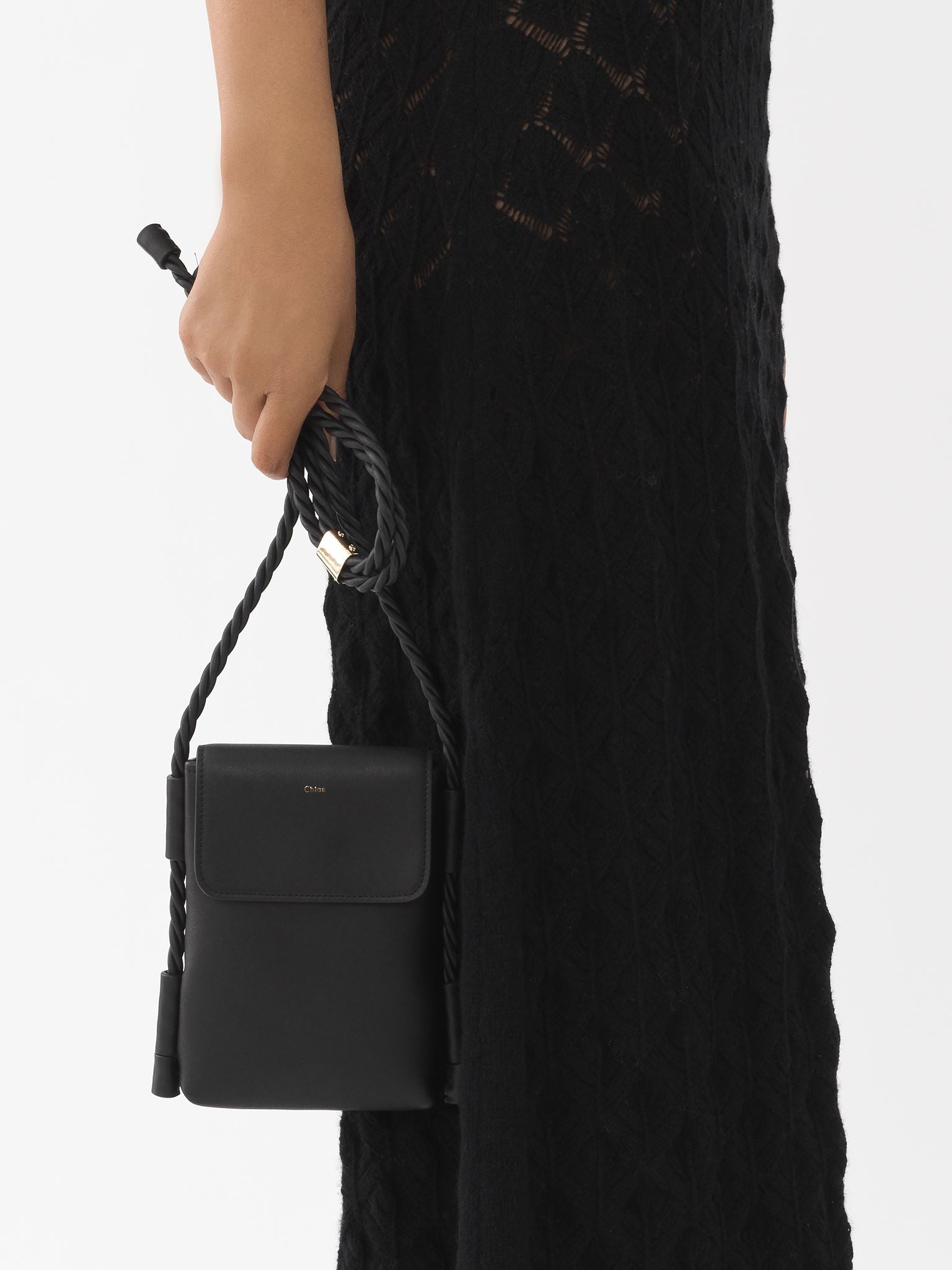 Sac pochette téléphone à rabat en cuir - Black