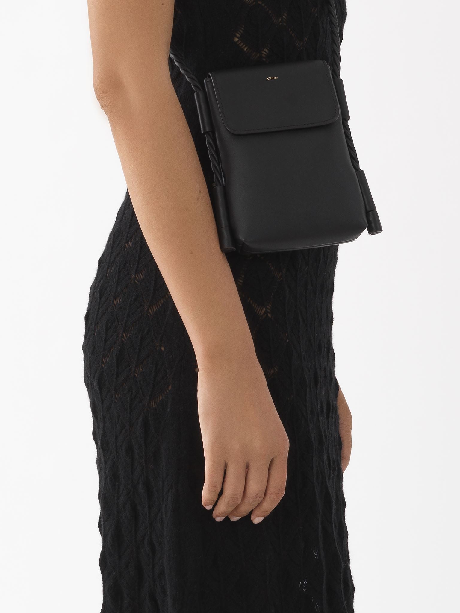 Sac pochette téléphone à rabat en cuir - Black