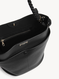 Sac seau Key en cuir lisse et grainé - Black