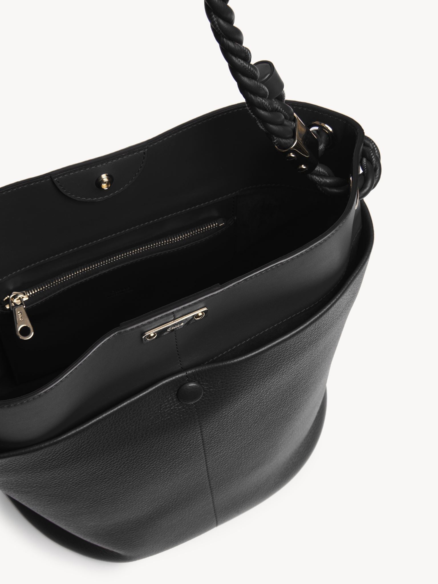Sac seau Key en cuir lisse et grainé - Black