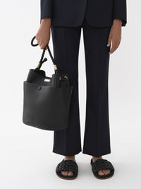 Sac seau Key en cuir lisse et grainé - Black