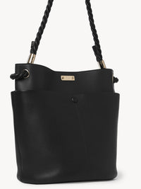 Sac seau Key en cuir lisse et grainé - Black