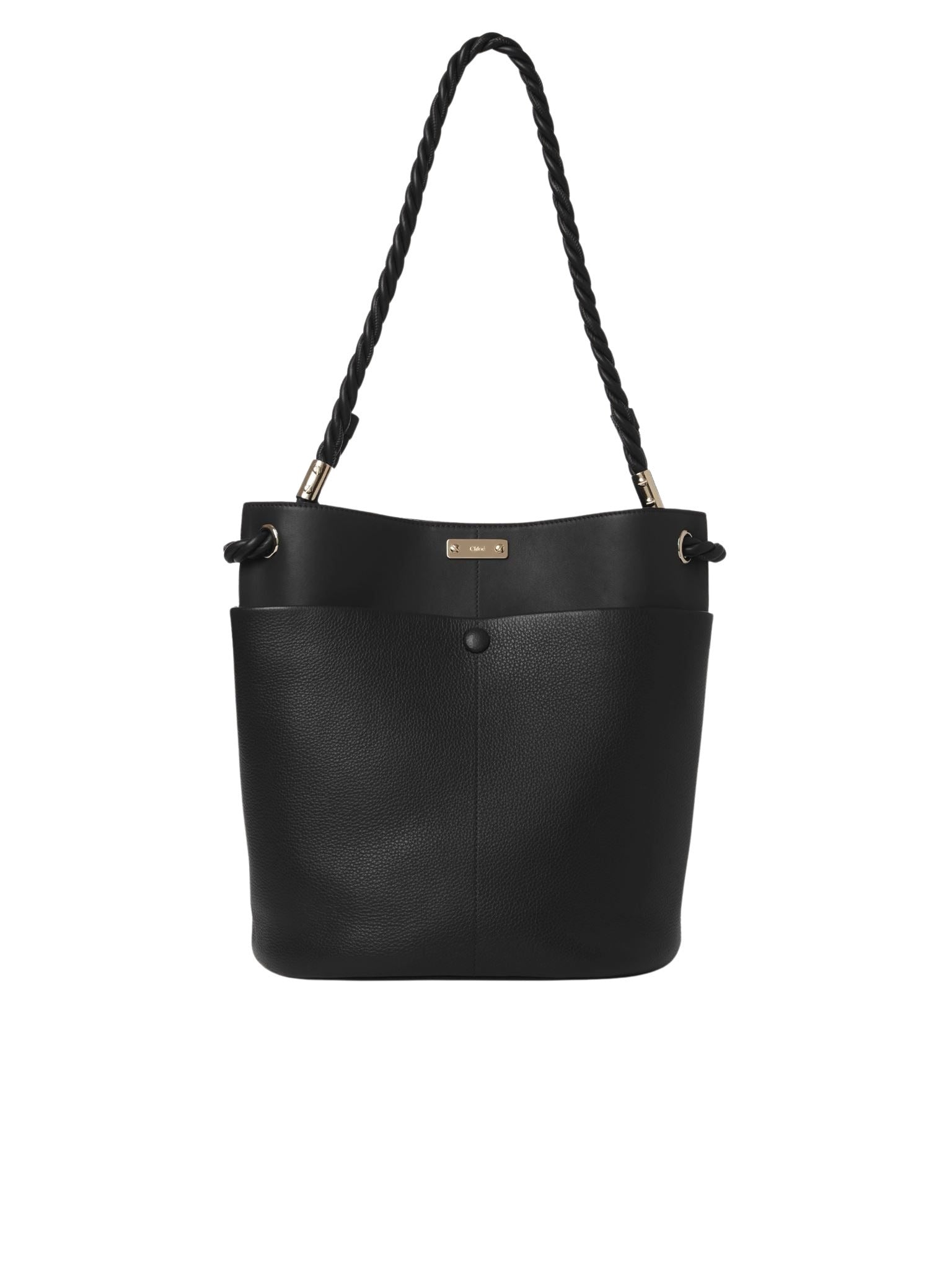 Sac seau Key en cuir lisse et grainé - Black