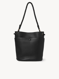 Sac seau Key en cuir lisse et grainé - Black